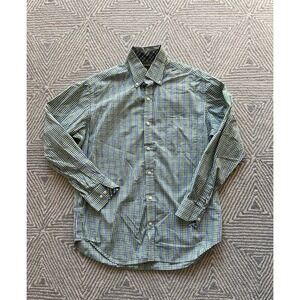 Tailorbyrd Long Sleeve Button Shirt - White/Green/Blue Check -‎ Large